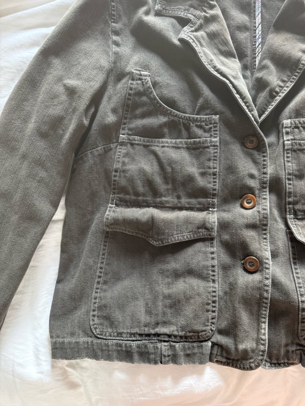 J. Jill Womens Cotton Army Green Military Utility Denim Jacket Size XL - Picture 5 of 13